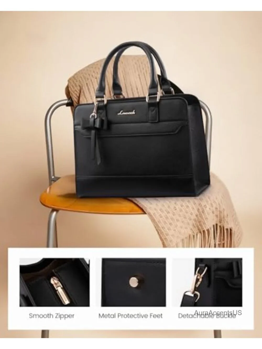 Faux Suede Satchel Handbag with Zipper | Women's Leather Tote Purse